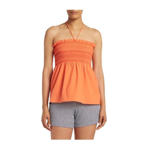 NWT Trina Turk Sofi Smocked Halter Top Orange Heatwave Size Medium - Picture 1 of 10